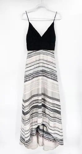 Badgley Mischka Neutral Black Striped Sleeveless V-Neck Hi-Low Gown Size 2