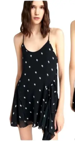 RE/DONE Dress Women Large Black Silk Star Print Criss Cross Back The 80s Mini