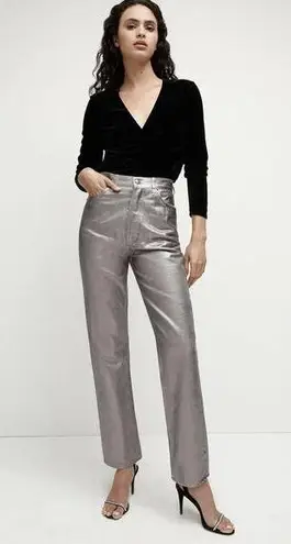 Veronica Beard Sz 23 Daniela Metallic Straight Leg Jean in Light Gunmetal Grunge