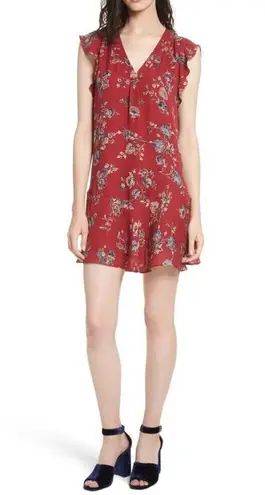 Joie  Almarie B Red Floral 100% Silk Mini Dress Medium Georgette Drop Waist