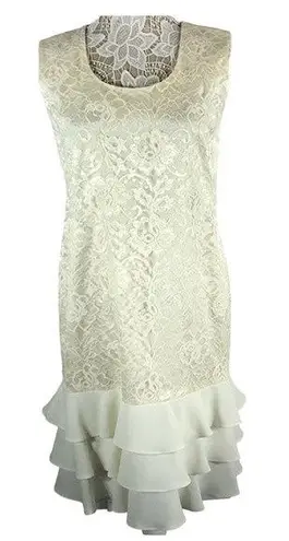 Leslie Fay Vintage 80's  sleeveless lace cream dress with ruffles size 10