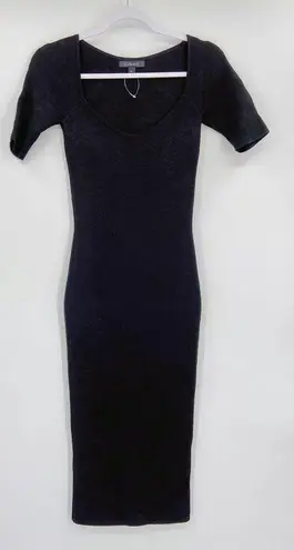 Cushnie Black Floral Jacquard Knit Short Sleeve Midi Dress Size XS