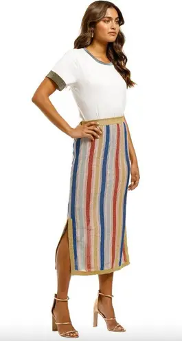 Suboo Mila Colorful Metallic 70s Stripe Midi Skirt XS Gold