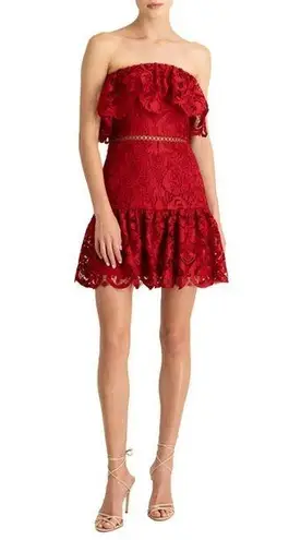 Monique Lhuillier ML
Strapless ruffled lace mini dress