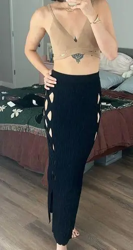 NWT Dion Lee black cut out midi knit skirt