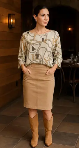 Free For Humanity Italian Equestrian Light Open Knit Sweater/Old Money, Horses L Brown Size L