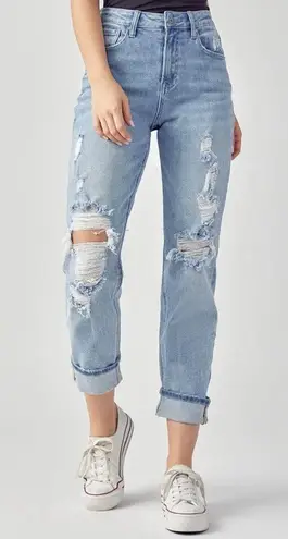 Risen NWT  High Rise Distressed Boyfriend Medium Wash Jeans Size 2XL