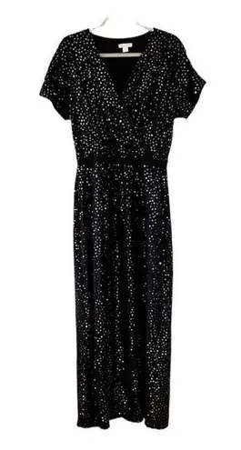 Garnet Hill Black Sequin Short Sleeve Maxi Dress