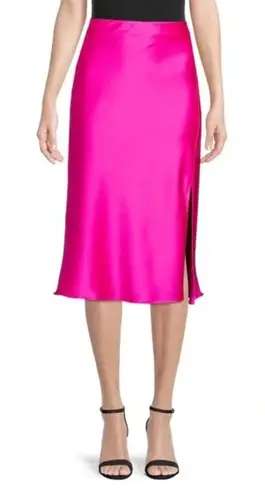 Women's Renee C. Silky Satin Slit Midi Skirt sz M in Fuschia Contemporary Barbie Pink Size M