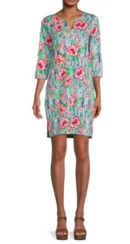 Caribbean Joe Hibiscus Stella parker VNeck Long Sleeve Mini Dress