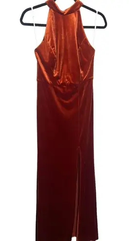 The Moon Threads Auburn Velvet Halter Dress