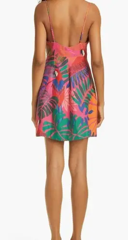 Farm Rio Linen Bright Macaw Side Buttons Mini Dress Size Large