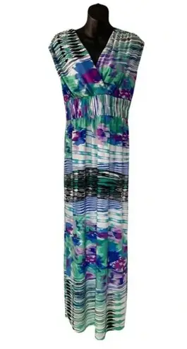 Roz & Ali  Plus Size Blue Green White Purple Striped Tie Dye Summer Maxi …