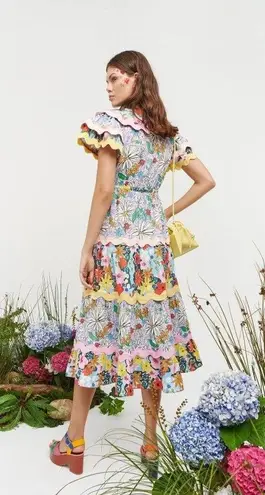 CeliaB Olav Floral Scalloped Midi Dress Floral Womens SIze XS Blue