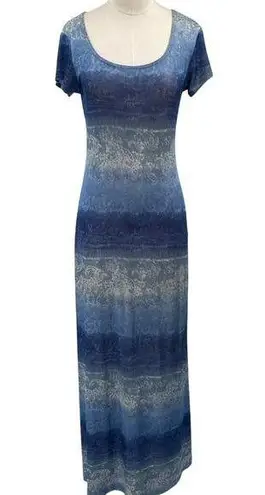 Vintage 90s All That Jazz Maxi Dress Ombre Paisley Print Short Sleeve Blue Small