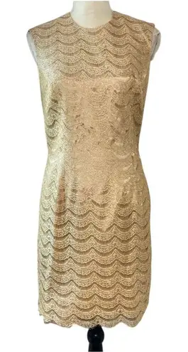 Carmen Marc Valvo Vintage Gold Lace Sheath Dress Size 10 Knee Length Formal