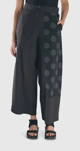 Alembika Urban Flare Pants black cotton blend one leg tonal dot motif size EU 4