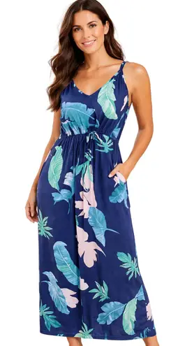 HUSKARYL Tropical Print Maxi Dress Sleeveless Pockets Size L Blue Size L