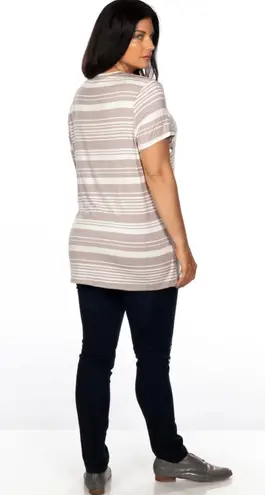 Love j Khaki Striped Distressed Cut Out Tee Plus Size 3X