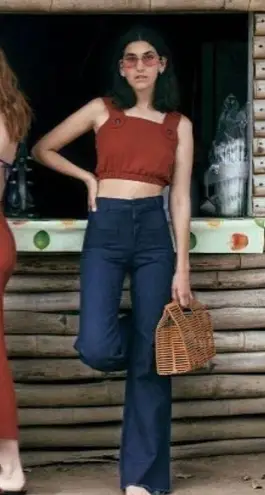 STAUD Freddie square neck tie back crop top size XS extra small