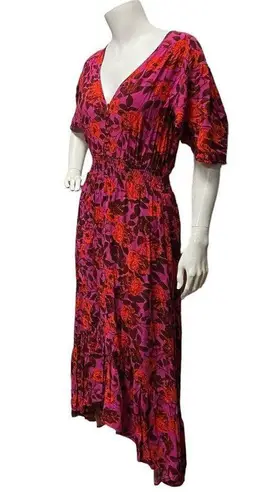 Abel the label  Dress Small High Low Maxi Purple Red Floral Short Sleeve Swing