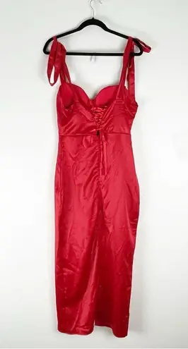 MICHEL LAPERLE Red Tie Shoulder Straps Front Split Back Lace Up Dress, Size 4
