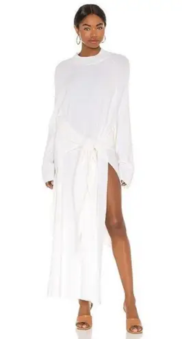 NWT SNDYS Tied Up Knit Sweater Maxi Dress Womens S White Long Sleeve Slit Beachy