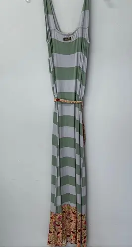Matilda Jane Maxi Dress Green Light Grey Stripes V-Neck Maxi Sundress Floral