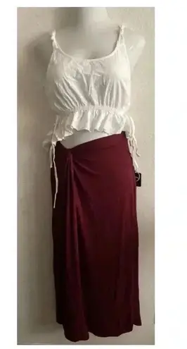 Hippie Chic 🆕 Raisin Side-Slit Maxi Skirt Burgandy M🆕