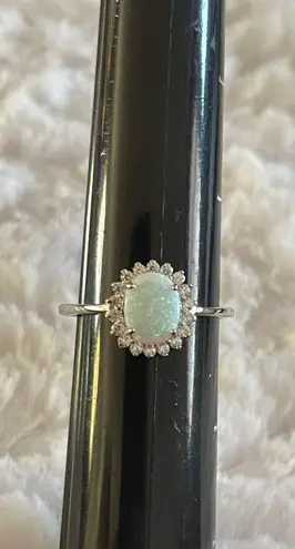 Sterling Silver Oval White Opal CZ Ring Size 10