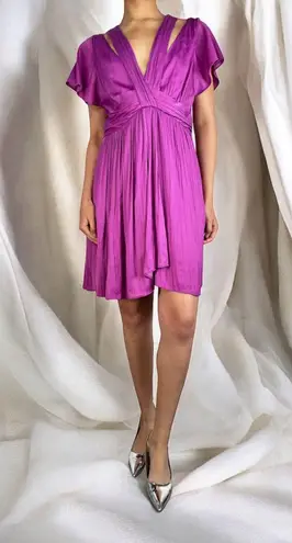 Anthropologie | Vibrant Purple Satin Finish Mini Dress with Deep V-Neckline