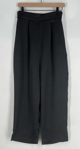 Locker Room Satin Black Adjustable Hem Relaxed Straight Leg Pleated Pull