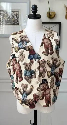 Vintage 90s Northern Traditions Teddy Bear Tapestry Vest XL Tan