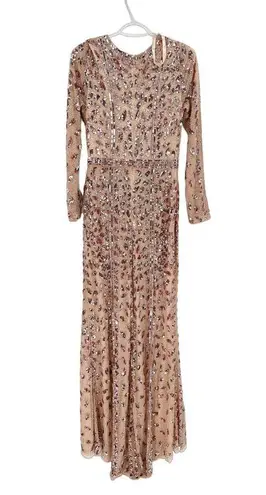 Mac Duggal 5002 Rose Gold Floral Pink Front Slit Beaded Sequin Gown 8 NWT