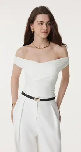OGL Women's Criss Cross Off Shoulder Slim New Airy Brami Top Pure White XL New