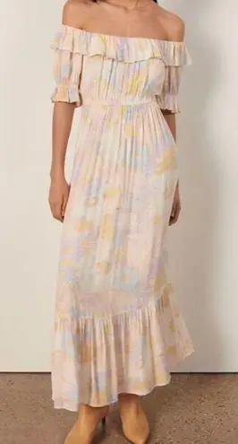Ba&sh Noma Printed Maxi Dress Off Shoulder Ruffle Pastel Floral Size S