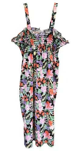 VTG 70s Hay Pence Floral Maxi Dress Smocked Sundress Colorful Summer Dress Black Size undefined