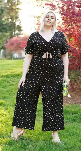 Eloquii Black Gold Polka Dot Floral Daisy Cut Out Jumpsuit Women’s Plus Size 18