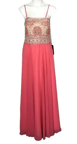 NEW VIVI TA Coral Embellished Prom Gown Dress Women's Size 14 Strapless Beaded