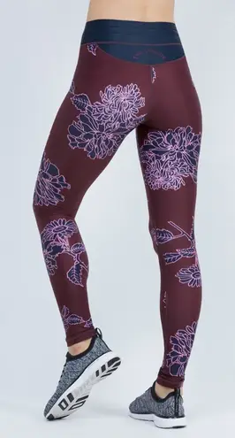 The Upside Leggings Floral Print Maroon US 6 Drawstring Stretch Anthropologie Blue