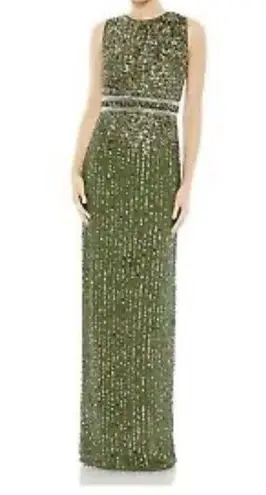 Mac Duggal  Olive Green Sequined High Neck Sleeveless Column Gown Size 16 NWT