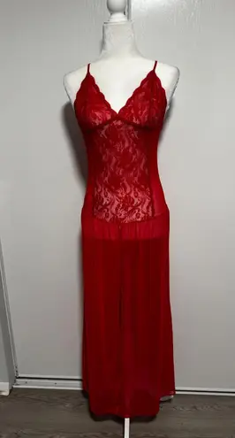 Seven 'til Midnight Red Lace Long Gown Lingerie Women's Date Dress size Medium