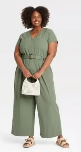 Ava & Viv Soft Utility Jumpsuit Green Belted Sz 3X NWT Neutral Minimalist Casual