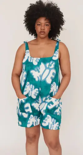 Lazy Oaf Acid Butterfly Romper Silky Deep Pocket Shoulder Tie Size 8 Ocean Color