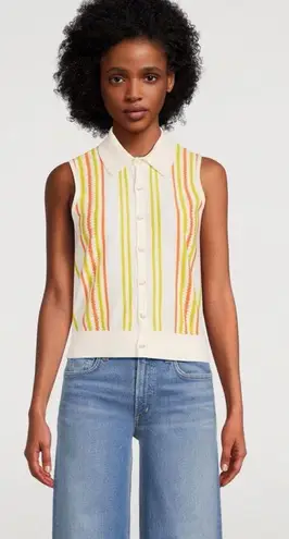 Guest In Residence Stripe Plaza Vest Cotton Knit Cream Citron Orange Small NWT White
