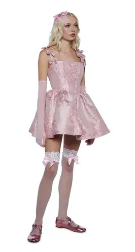 Dolls Kill Pink Jacquard Corset Spring Dress