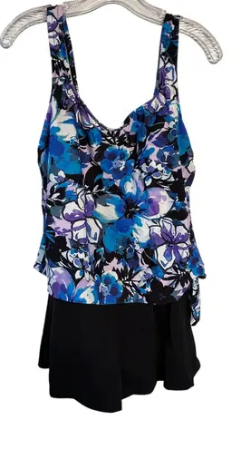 Le Cove Women's Floral Print Tankini Swimsuit with Skirted Bottom Size 12 Blue