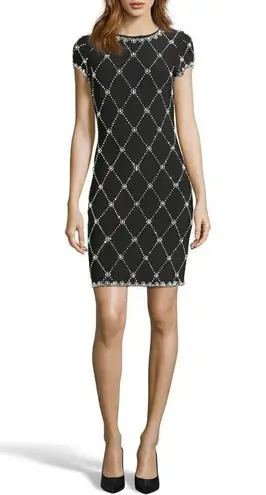 Betsy and Adam New! Women's Embellished Black Stretch Sheath Dress Cap Sleeves 4