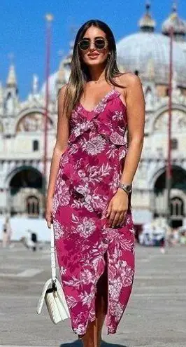 ZARA Maxi Dress Printed Ruffles Floral Pink Sleeveless ZARA Maxi Dress Printed Ruffles Floral Pink Sleeveless