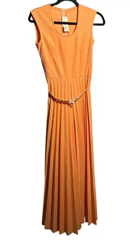 Vintage 70s Miss Shaheen Orange Palazzo Pleated Wide Leg Jumpsuit 6 Disco USA